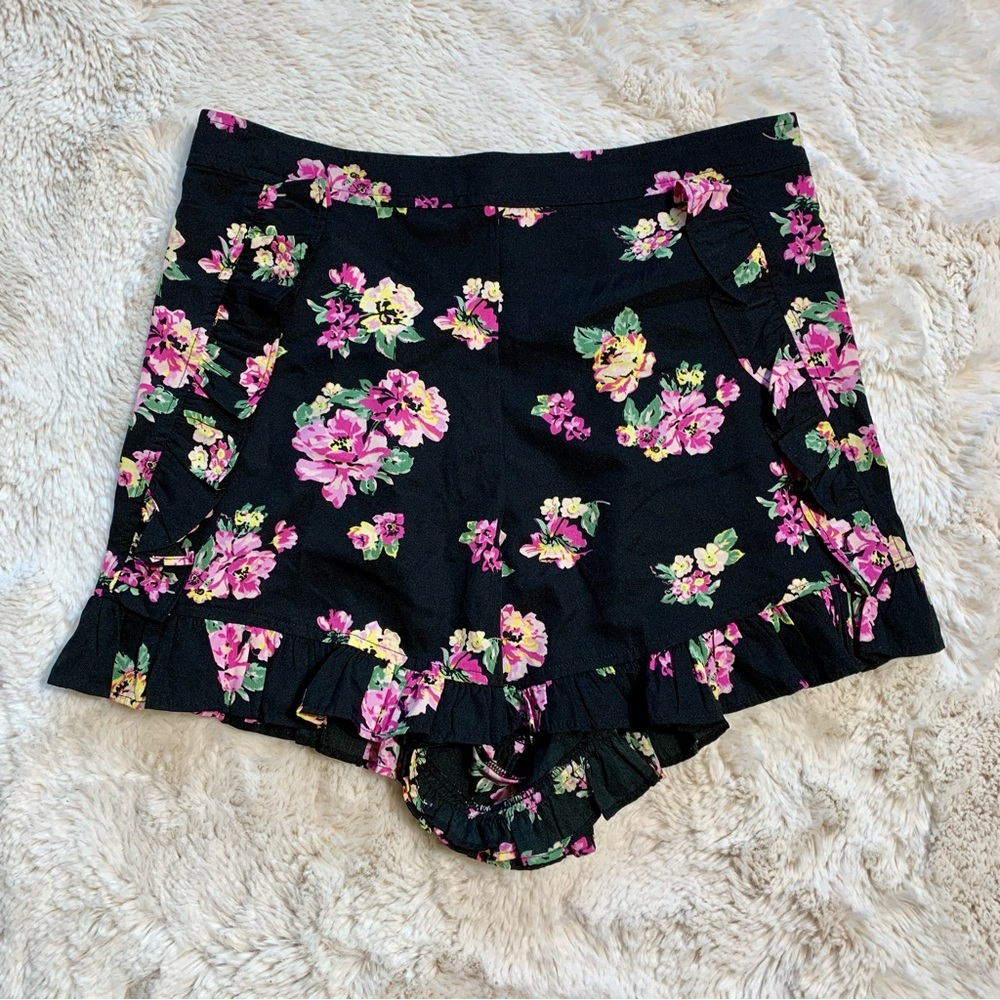 Abound Black Floral High Waist Shorts with Pink & Yellow Flowers